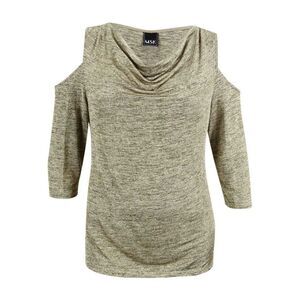 MSK Women's Draped Glitter Cold-Shoulder Blouse - Sand/Gold